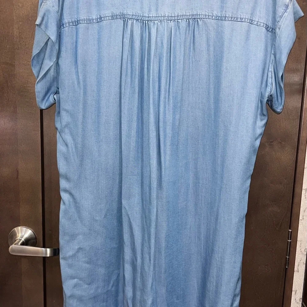 Light Blue Denim Shirt Dress with raw hem - Picture 4 of 4